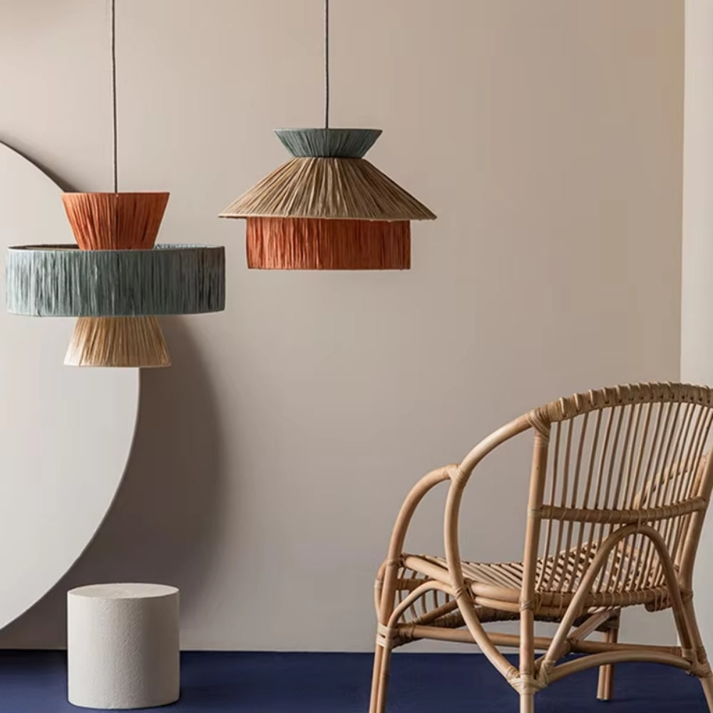 Set 3 Raffia Wabi Sabi Paper Pendant Light