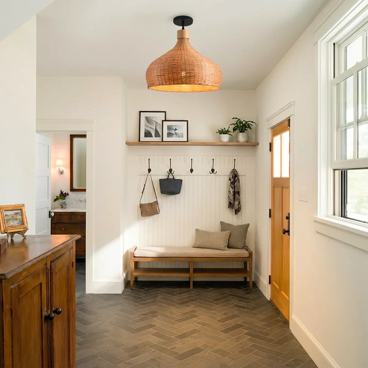 Rasa Bamboo Wicker Dome Pendant Light