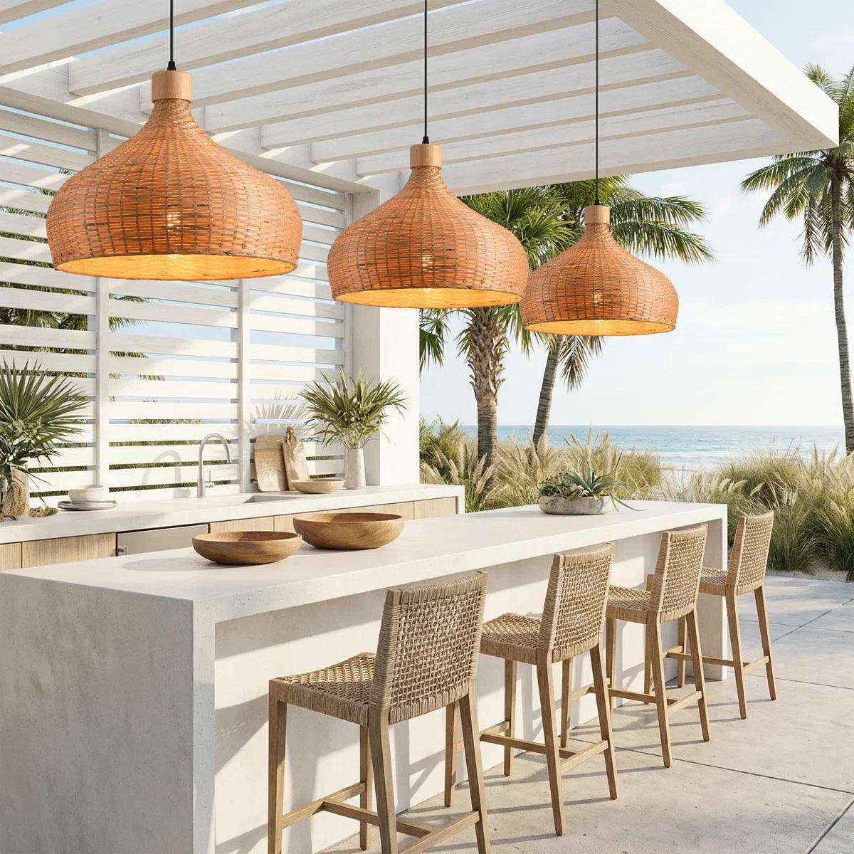 Rasa Bamboo Wicker Dome Pendant Light