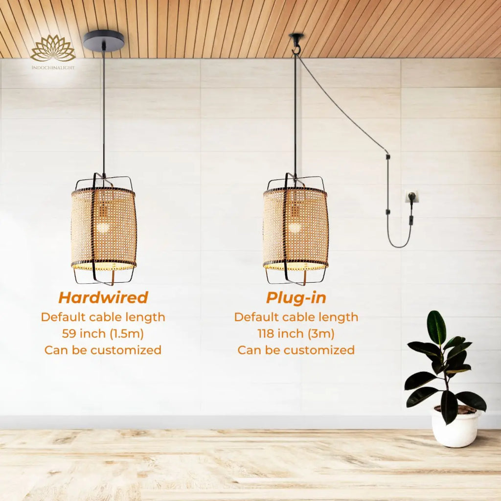 Small Rattan Cane Pendant Light 10 Inches