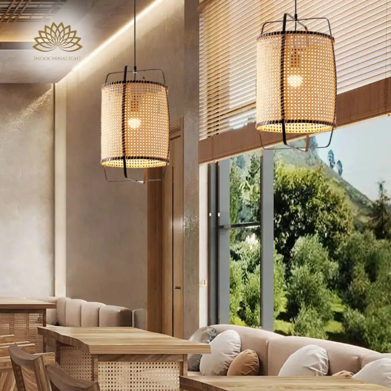Small Rattan Cane Pendant Light 10 Inches