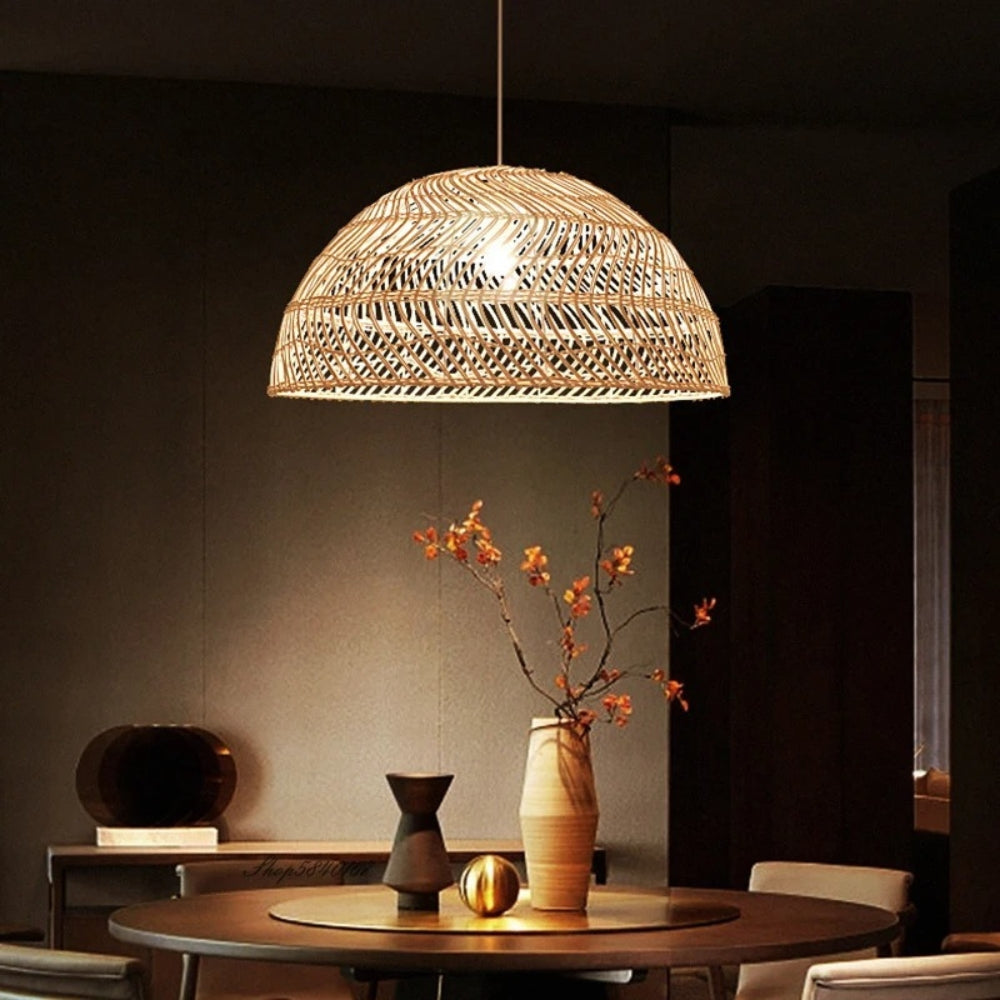 Archer Dome Black Rattan Pendant Light