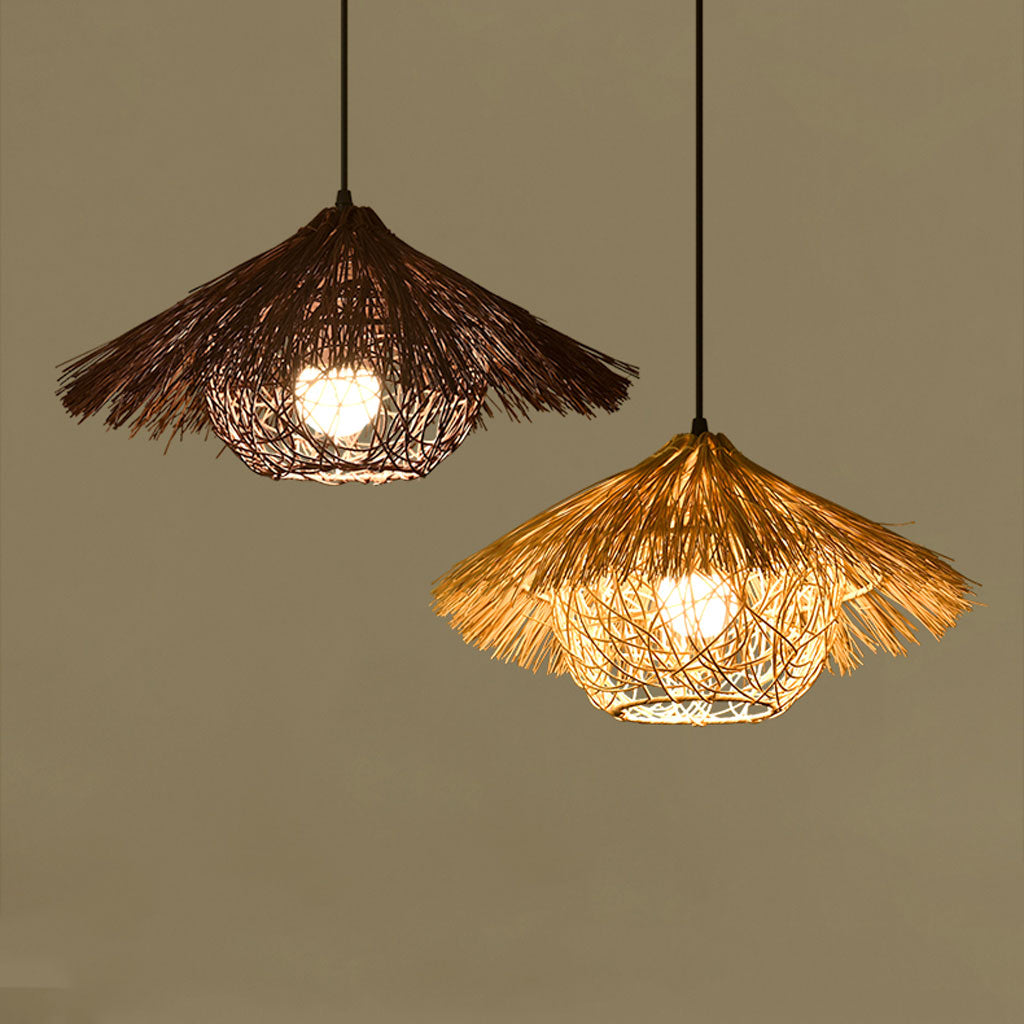 Begie Straw Hat Rattan Black Pendant Light