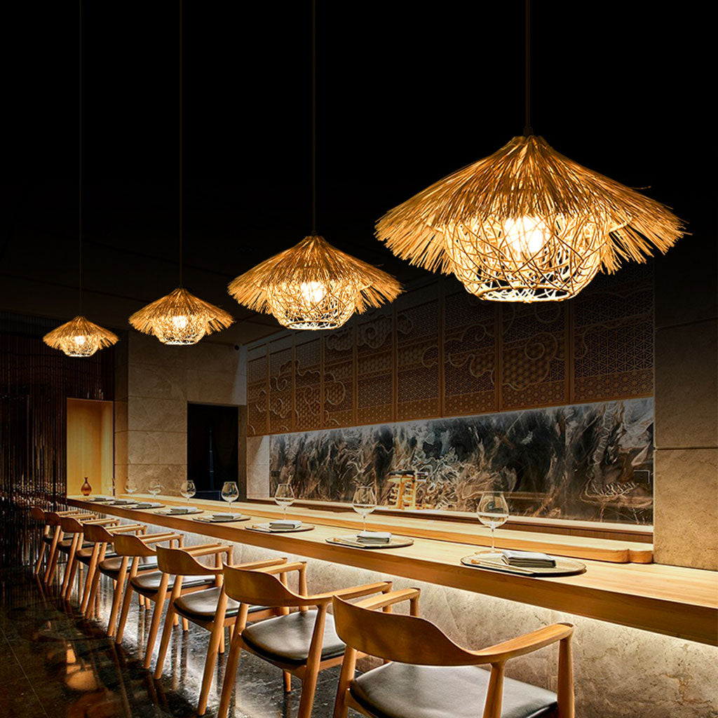 Begie Straw Hat Rattan Black Pendant Light