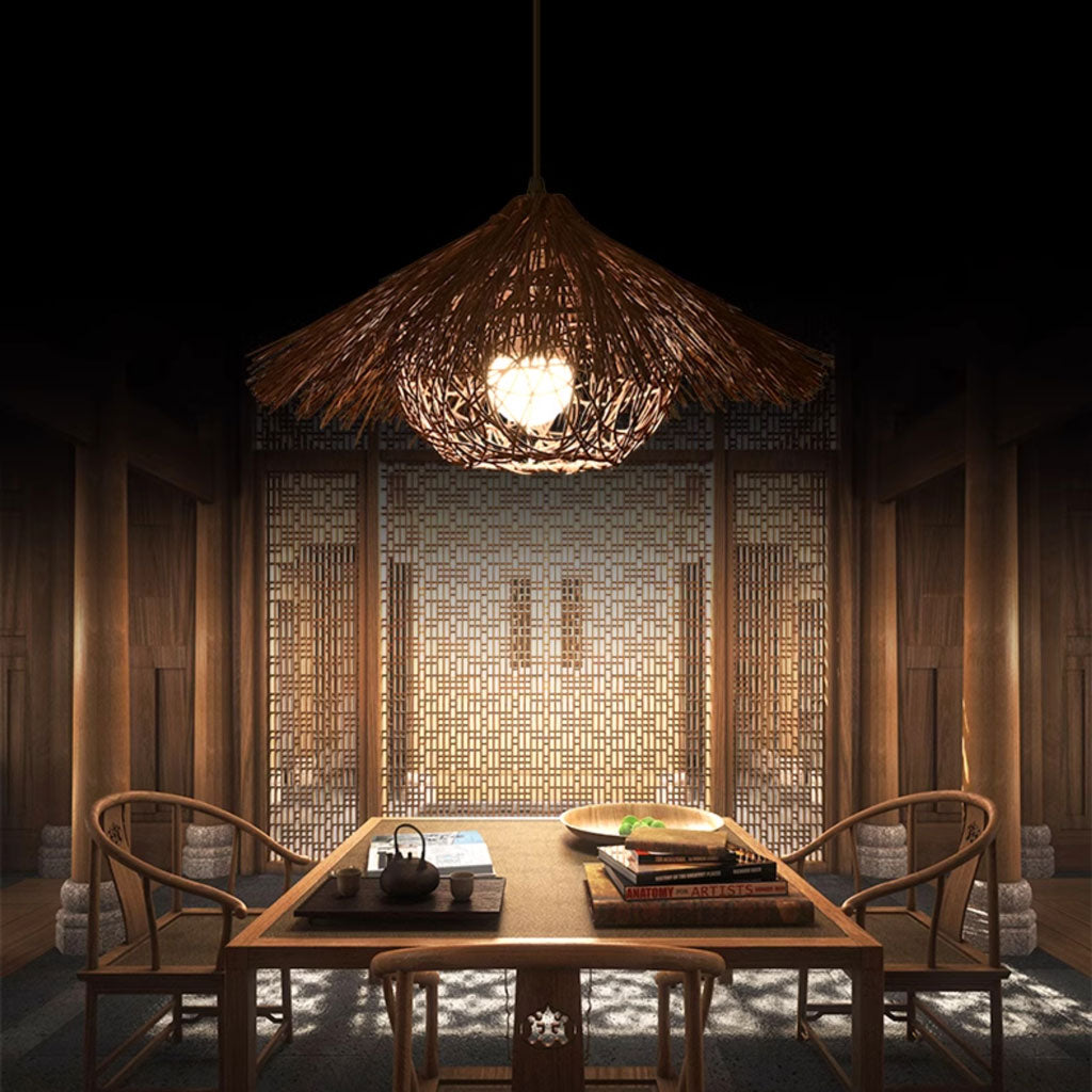 Begie Straw Hat Rattan Black Pendant Light