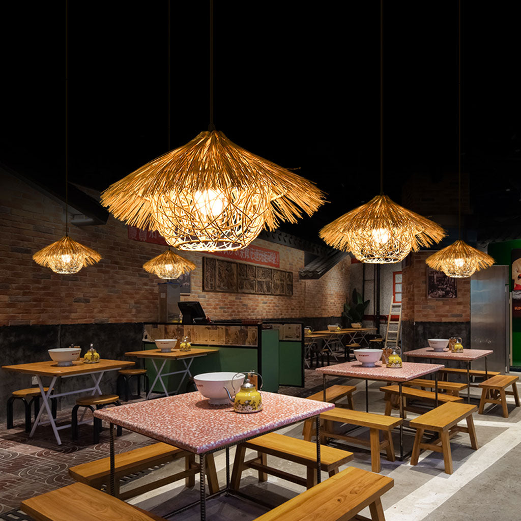 Begie Straw Hat Rattan Black Pendant Light
