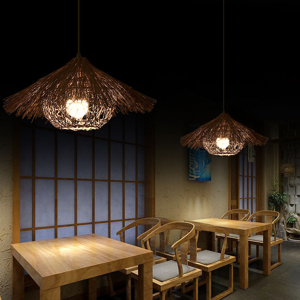Begie Straw Hat Rattan Black Pendant Light