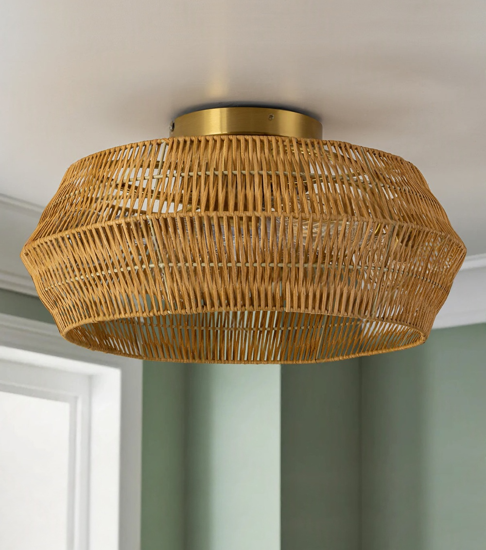 Rennnsan Boho Rattan Wicker Drum Light - Semi Flush Mount