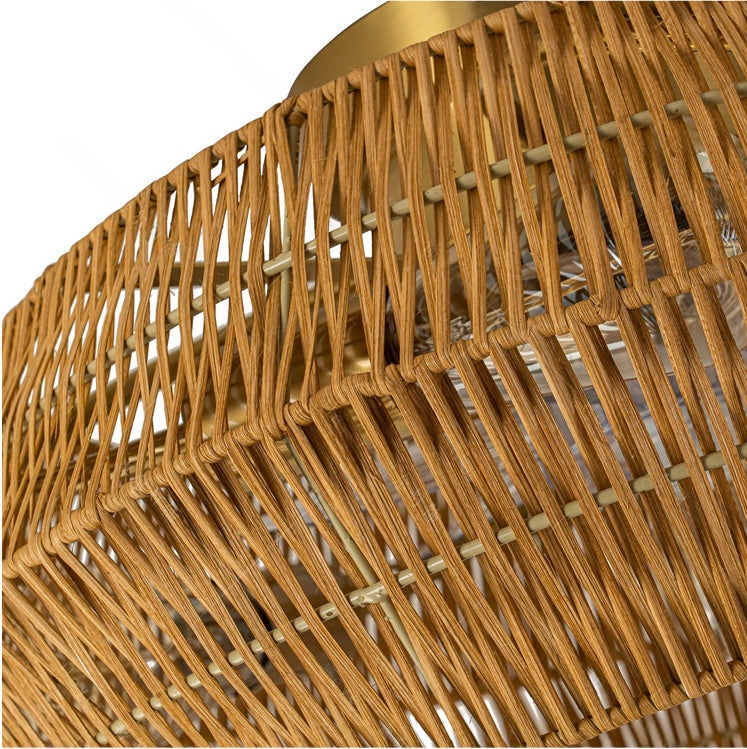Rennnsan Boho Rattan Wicker Drum Light - Semi Flush Mount