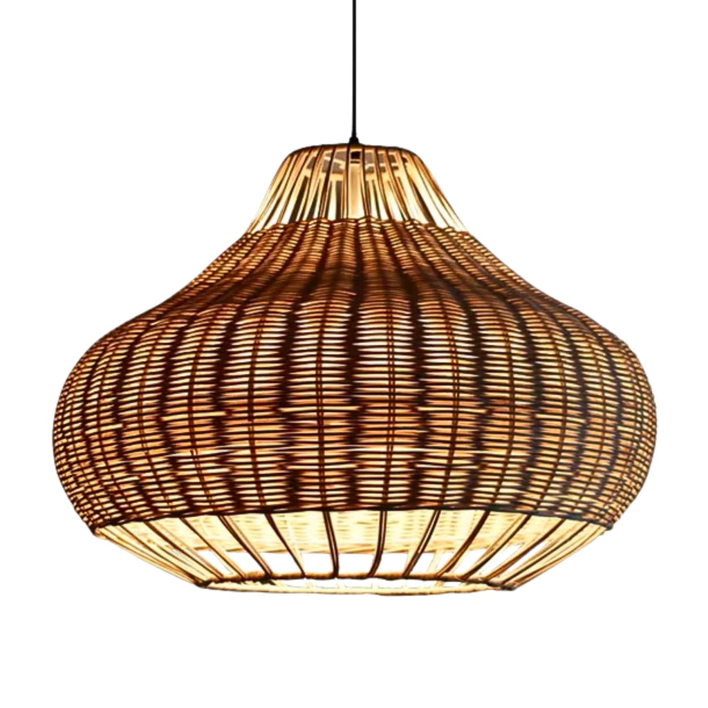 Rustic Pear Dome Wicker Rattan Pendant Light