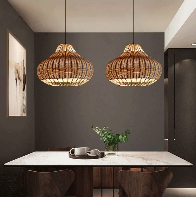 Rustic Pear Dome Wicker Rattan Pendant Light