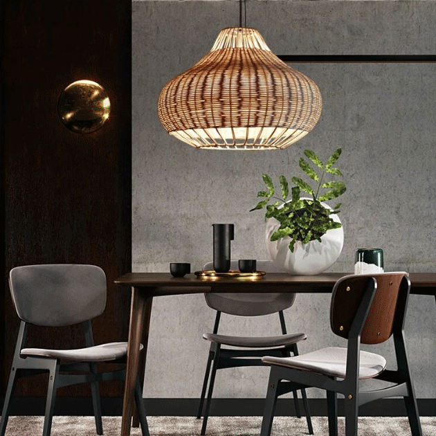 Rustic Pear Dome Wicker Rattan Pendant Light