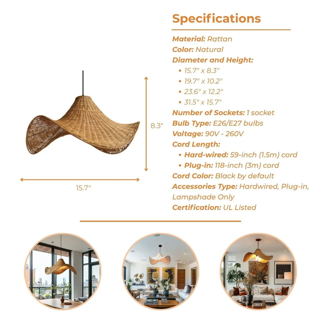 3-Light Selma Rattan Pendant Light