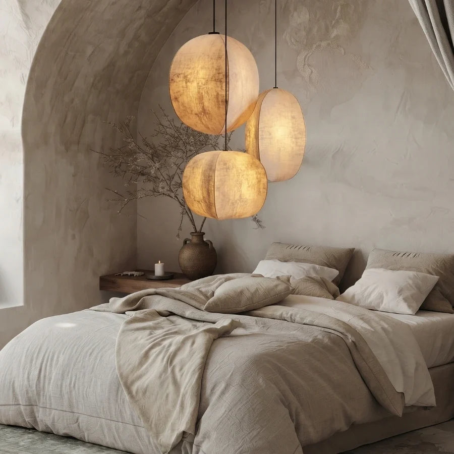 Set 3 Japanese Wabi Sabi Silk Lantern Pendant Light