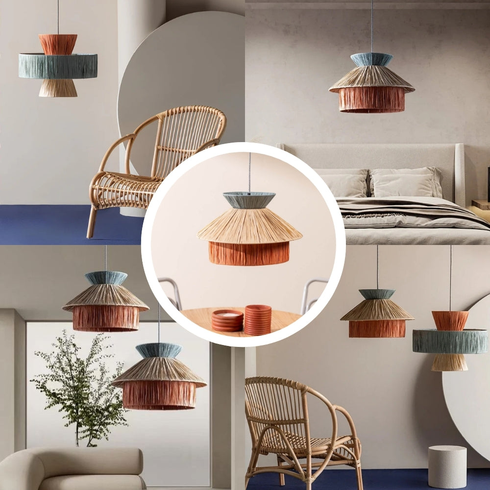 Set 3 Raffia Wabi Sabi Paper Pendant Light