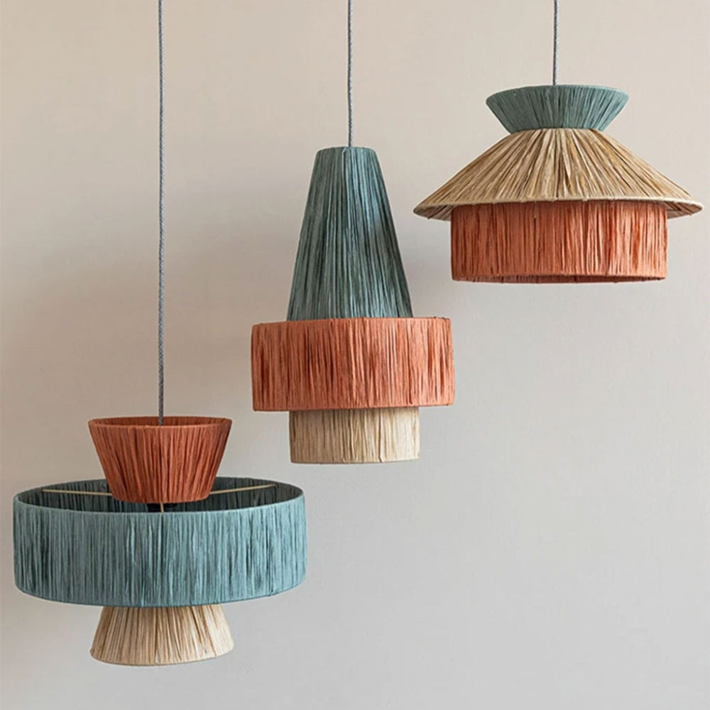 Set 3 Raffia Wabi Sabi Paper Pendant Light