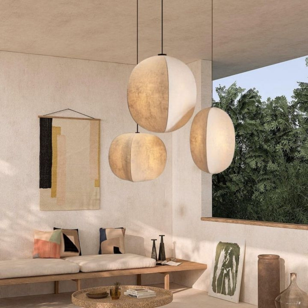 Set 3 Japanese Wabi Sabi Silk Lantern Pendant Light