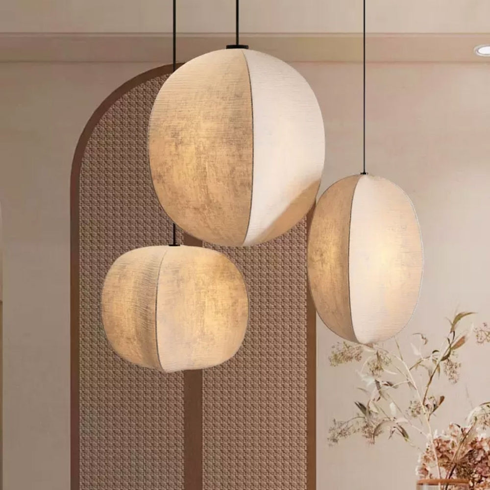 Set 3 Japanese Wabi Sabi Silk Lantern Pendant Light