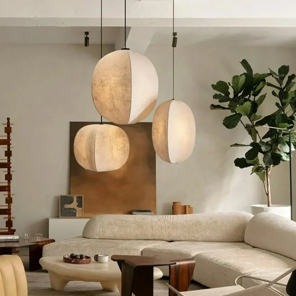 Set 3 Japanese Wabi Sabi Silk Lantern Pendant Light