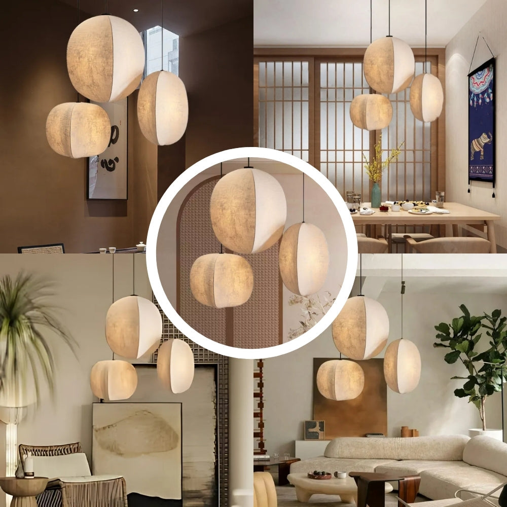 Set 3 Japanese Wabi Sabi Silk Lantern Pendant Light