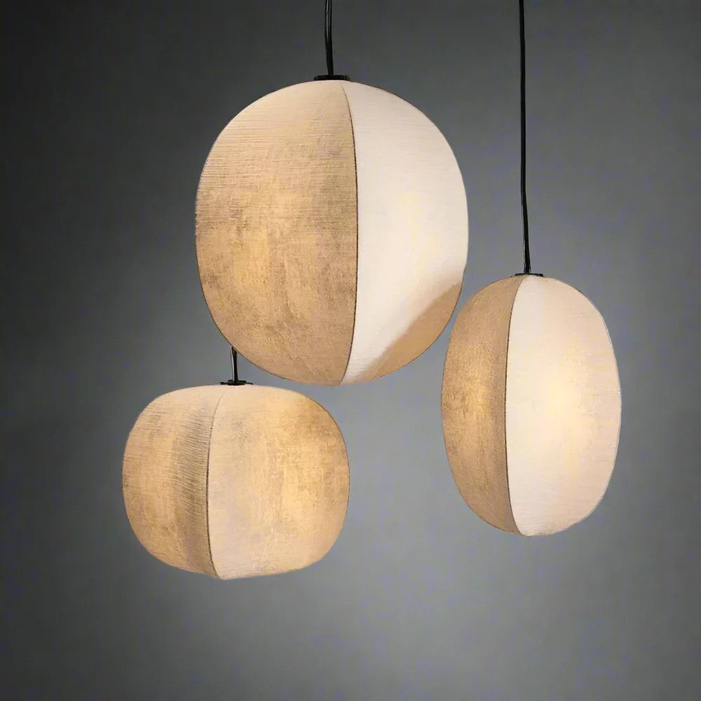 Set 3 Japanese Wabi Sabi Silk Lantern Pendant Light