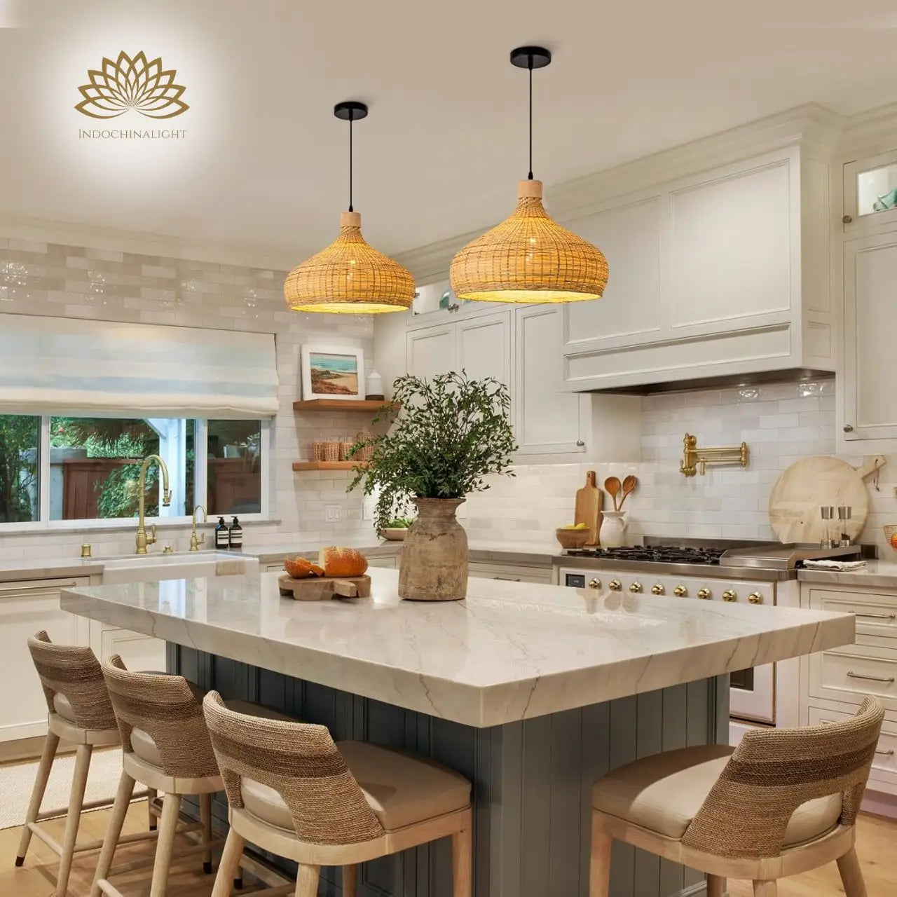 Rasa Bamboo Wicker Dome Pendant Light