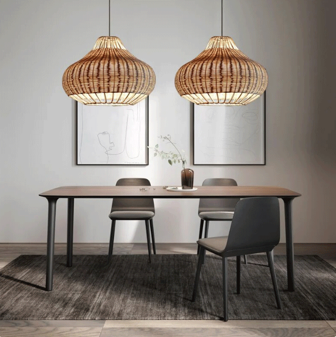Rustic Pear Dome Wicker Rattan Pendant Light