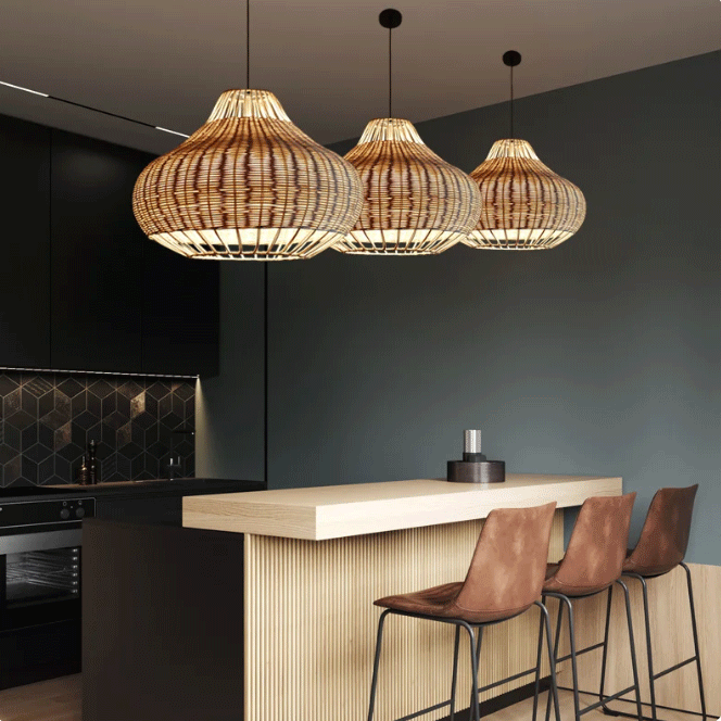 Rustic Pear Dome Wicker Rattan Pendant Light