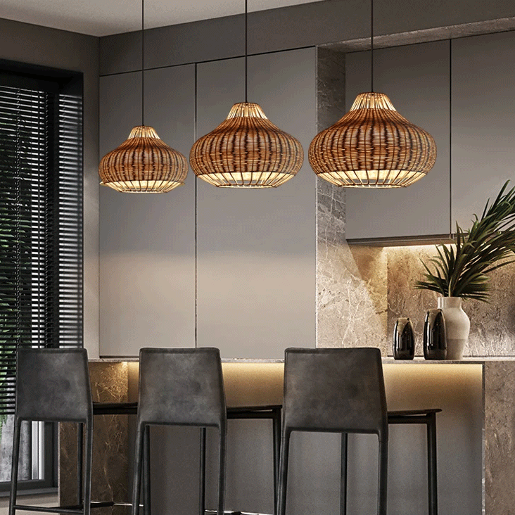 Rustic Pear Dome Wicker Rattan Pendant Light