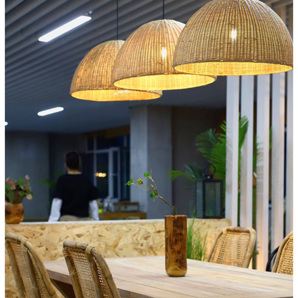 Thaely Dome Wicker Rattan Pendant Light Modern Boho Kitchen Island