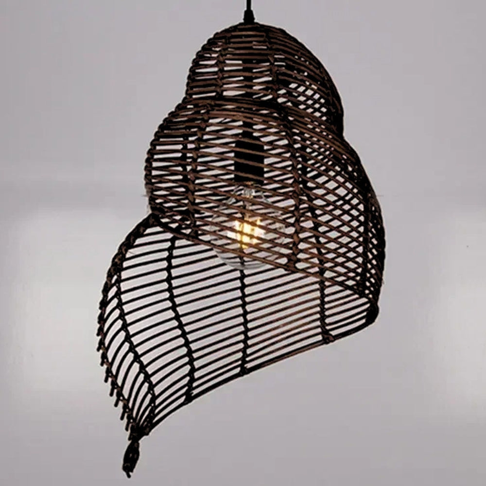 Shell Spiral Black Rattan Pendant Light