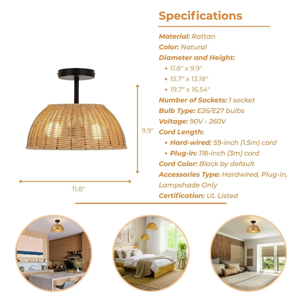 Sherley Boho Wicker Rattan Pendant Light