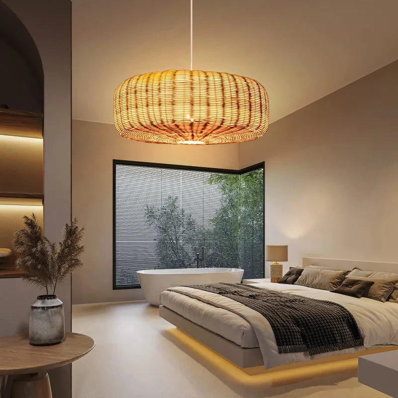 Sia Wicker Drum Pendant Light