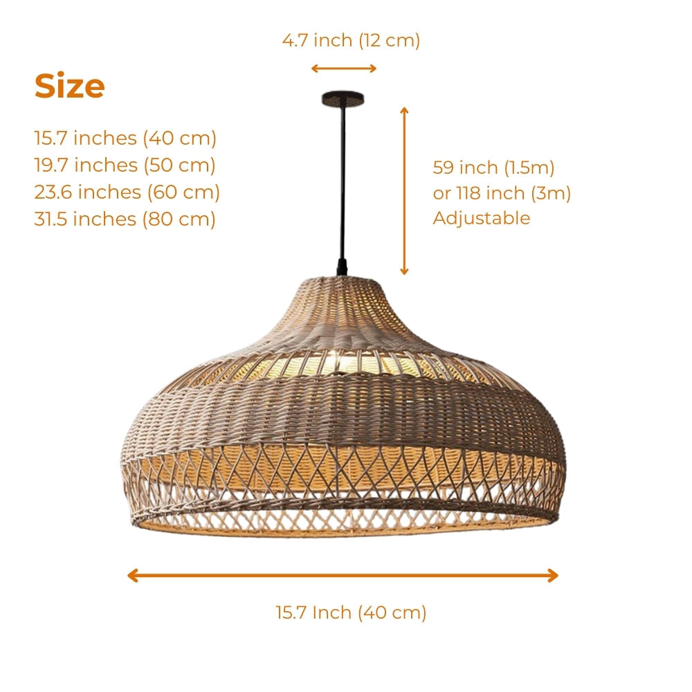Moijabana Black Woven Wicker Rattan Dome Basket Pendant Light