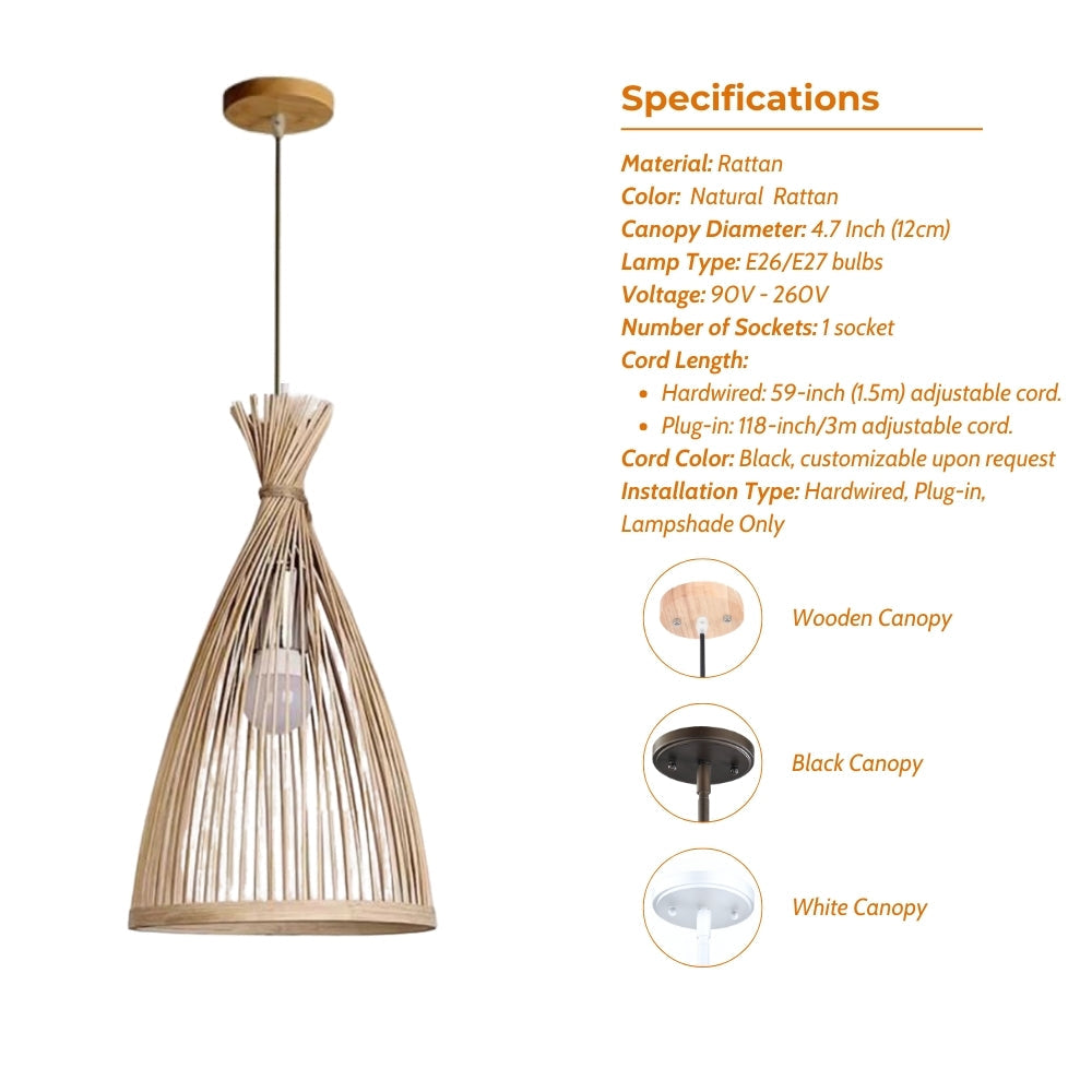 Rasri Small Cone Bamboo Pendant Light Shade