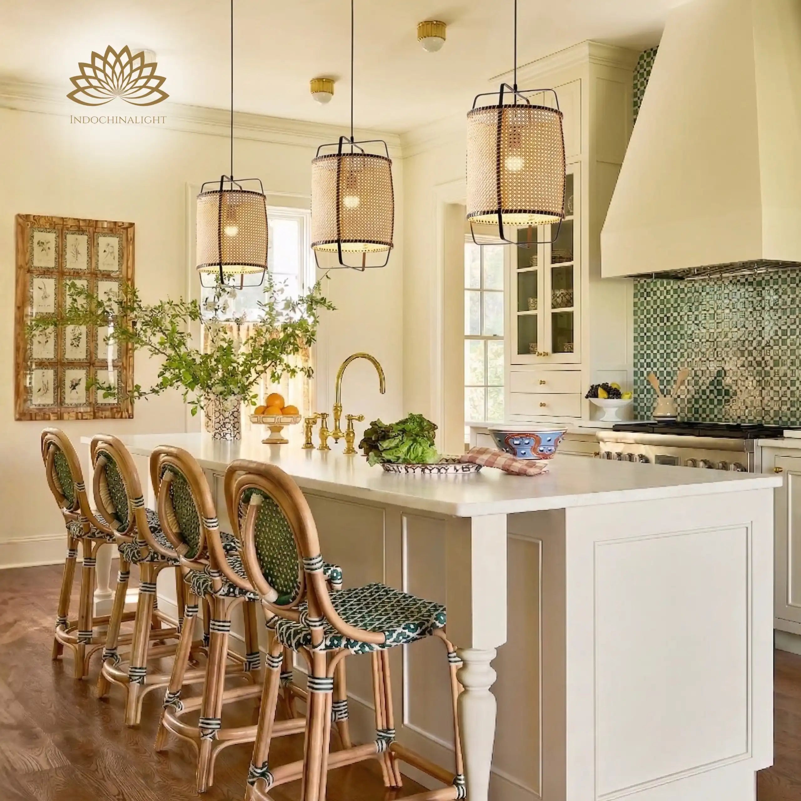 Small Rattan Cane Pendant Light 10 Inches