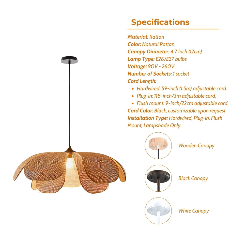 Cefalu Extra Large Rattan Petal Pendant Light