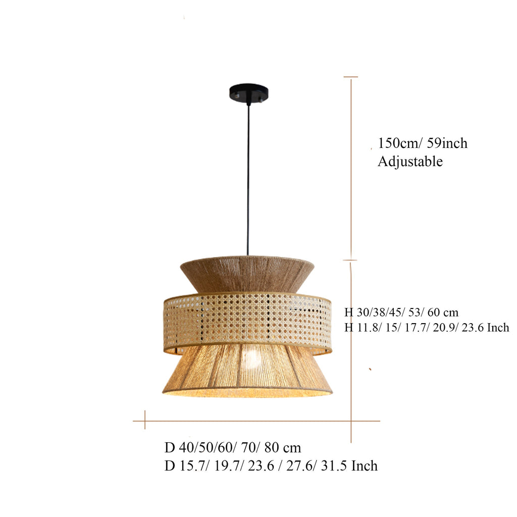 Nimes Wabi Sabi Rattan Drum Pendant - Hemp Rope Hourglass Inner
