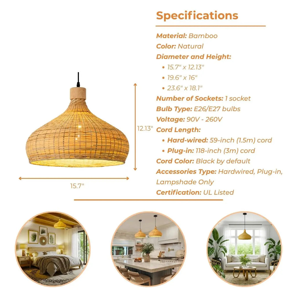 Rasa Bamboo Wicker Dome Pendant Light