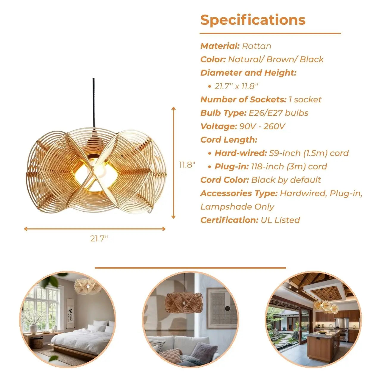 Spiral Rattan Pendant Light