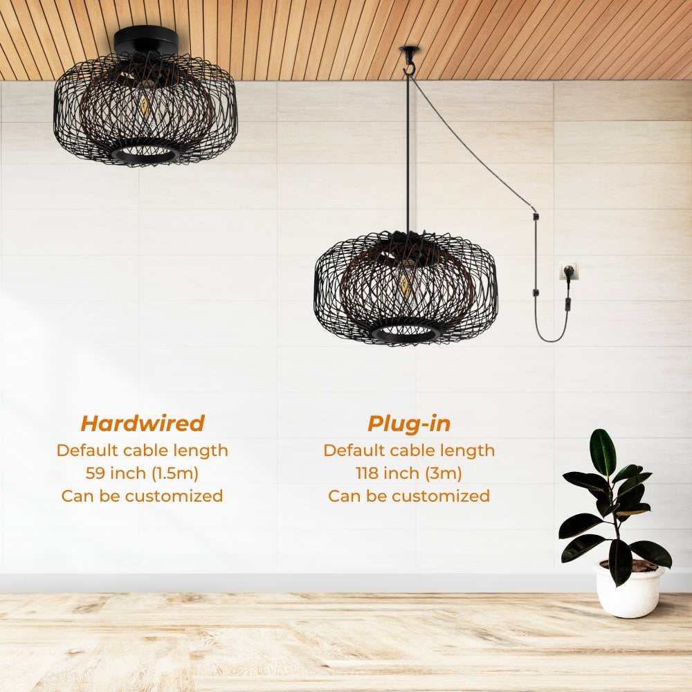 Tbaoinla Black Rattan Ceiling Light 16 Inches