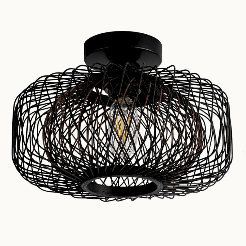 Tbaoinla Black Rattan Ceiling Light 16 Inches