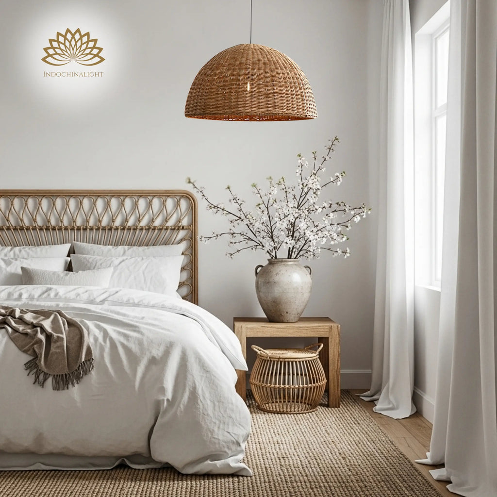 Thaely Dome Wicker Rattan Pendant Light Modern Boho Kitchen Island