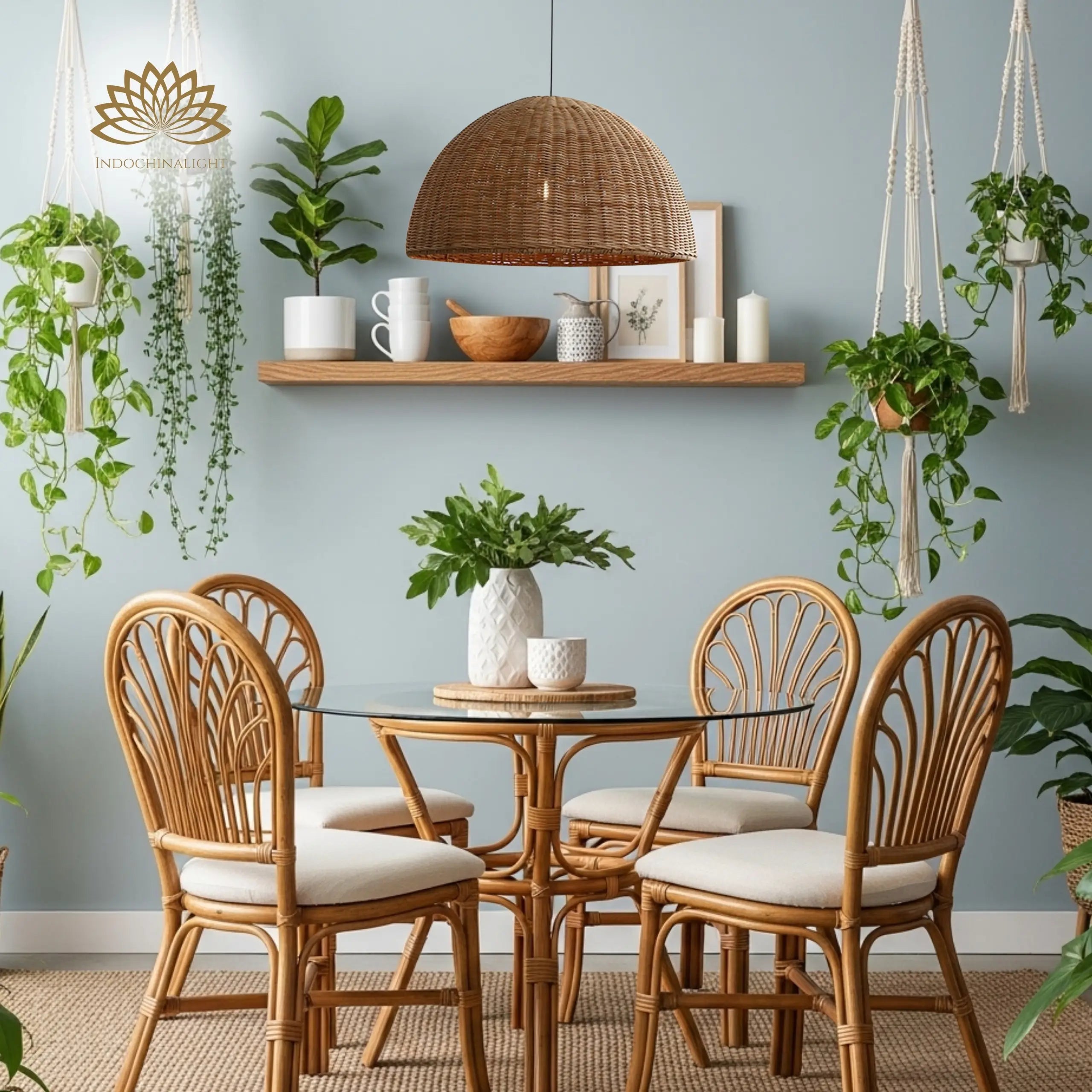 Thaely Dome Wicker Rattan Pendant Light Modern Boho Kitchen Island