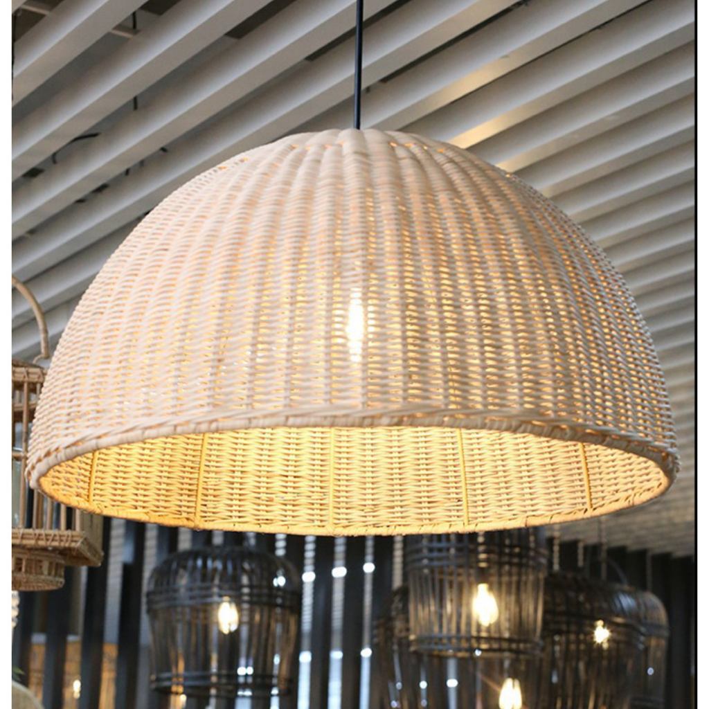 Thaely Dome Wicker Rattan Pendant Light Modern Boho Kitchen Island