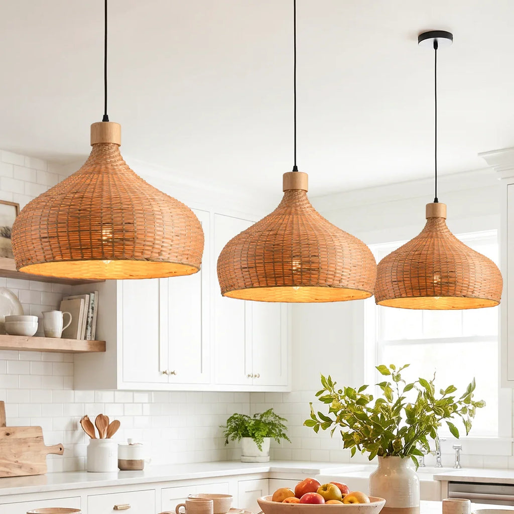 Rasa Bamboo Wicker Dome Pendant Light