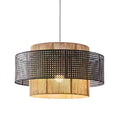 Triela Black and Rattan Drum Pendant Light