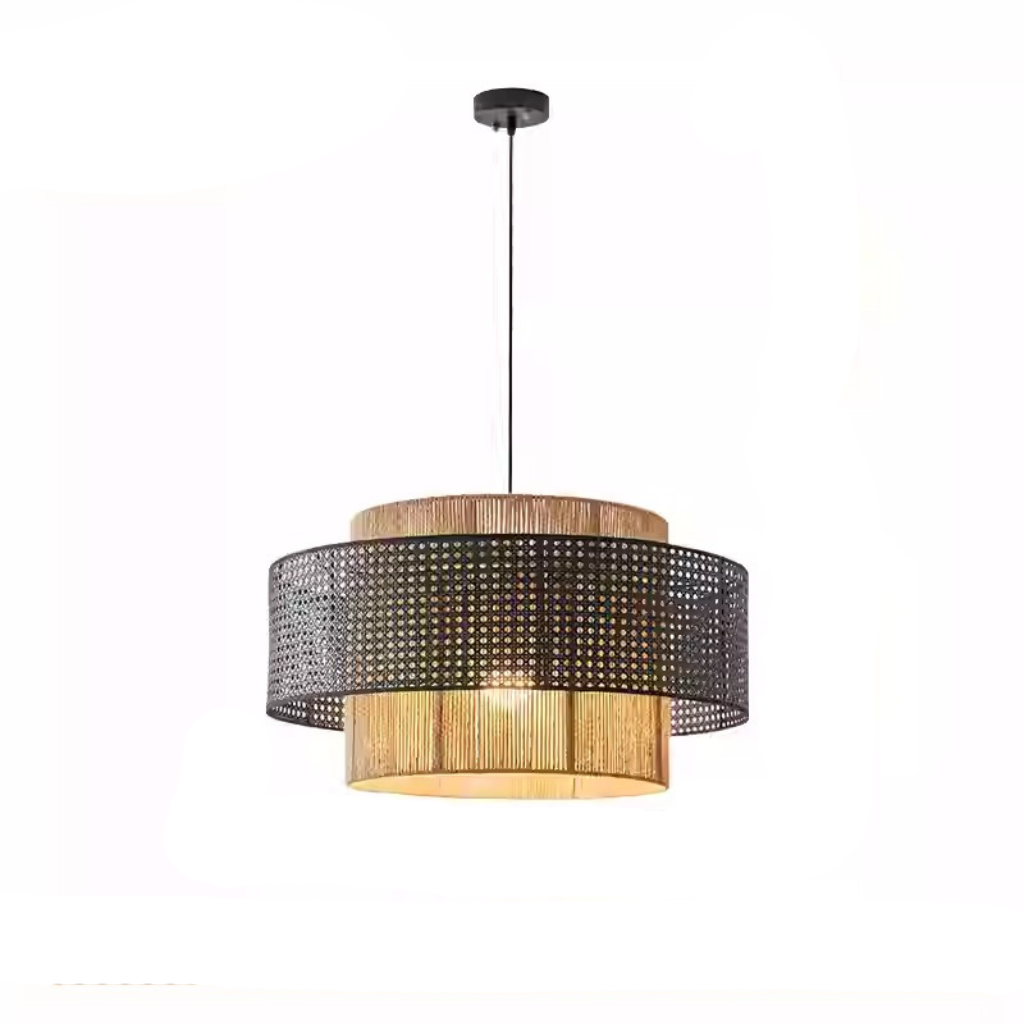Triela Black and Rattan Drum Pendant Light