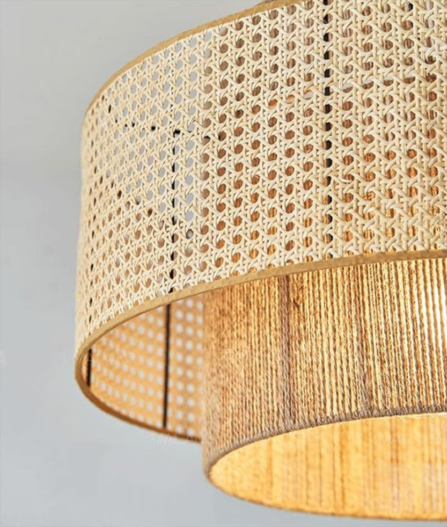 Triela Black and Rattan Drum Pendant Light