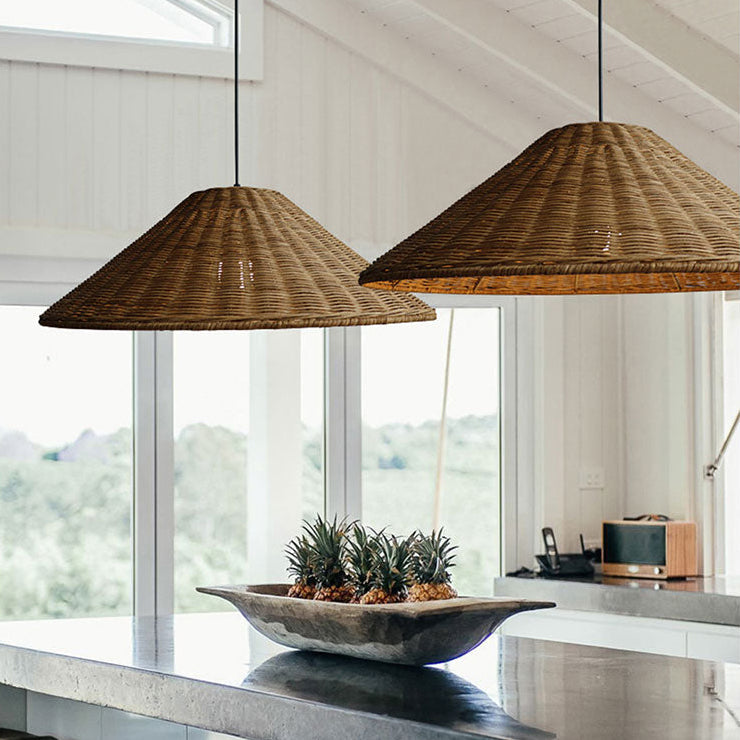 Carter Cone Woven Wicker Rattan Pendant Light